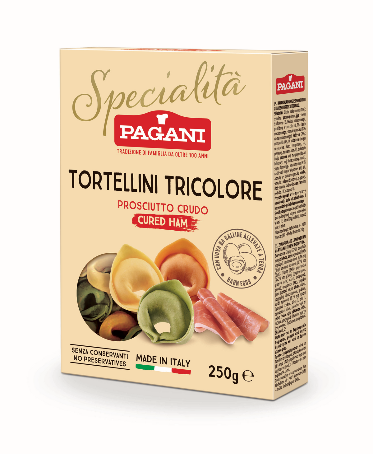 Tortellini Tricolore prosciutto crudo - 250 g